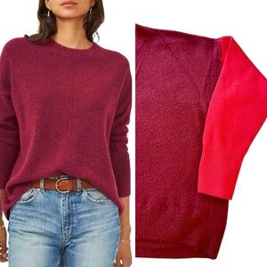 VINCE CAMUTO Colorblock Burgundy Red & Hot Pink Crew Neck Sweater